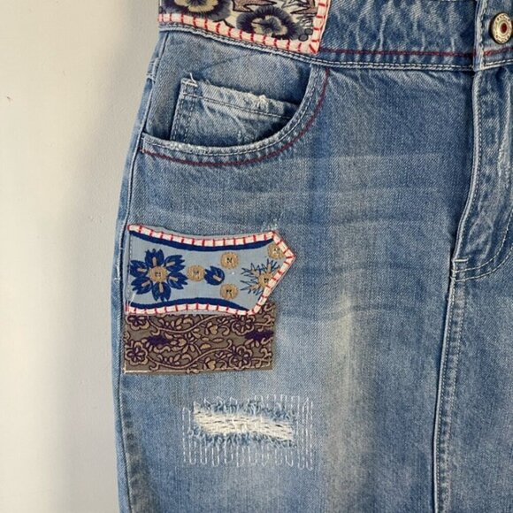 Desigual patchwork boho raw hem jean mini skirt size 28 - Picture 7 of 14